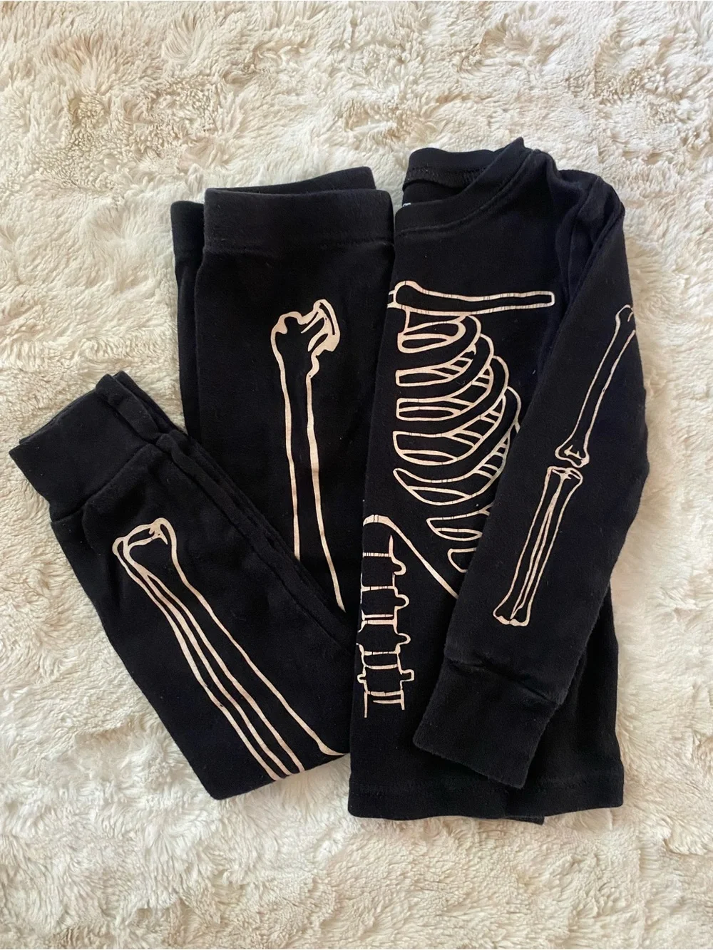 Old Navy Black Skeleton Pajama Set with Glow Bone Print